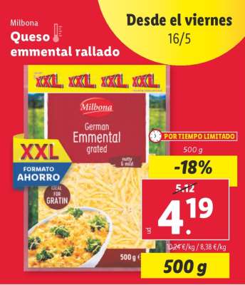 Milbona Queso emmental rallado