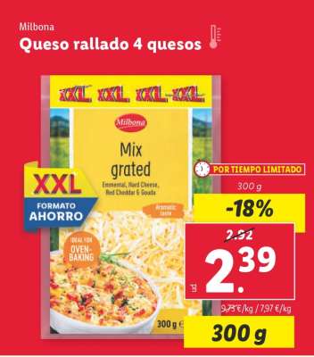 Milbona Queso rallado 4 quesos
