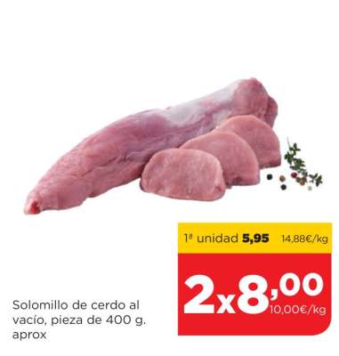 Solomillo de cerdo al vacío, pieza de 400 g. aprox.